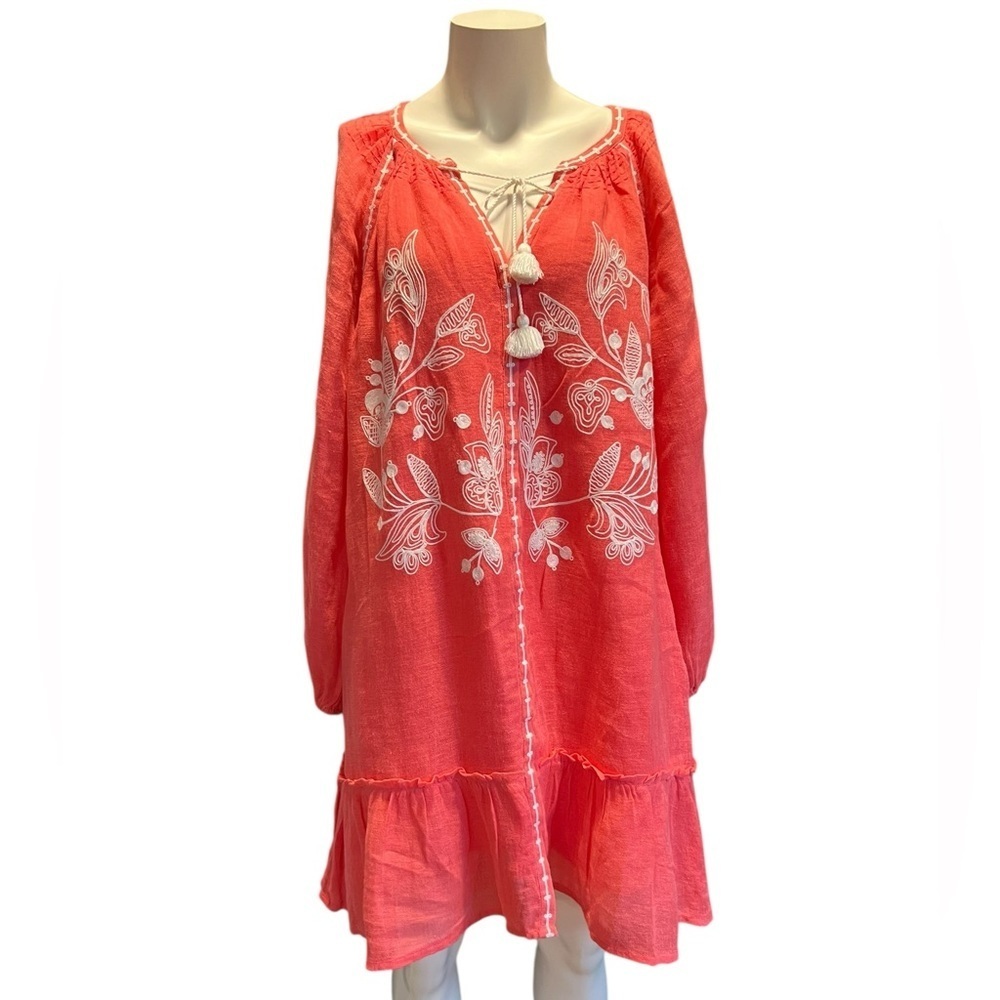 Tommy Bahama Coral Dress with White Embroidery size large new with tag